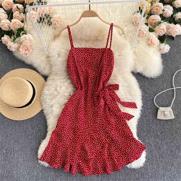 

dresses women summer beach style spaghetti strap square collar sweet mini dress fashion wild chic vestidos 210531, Black;gray