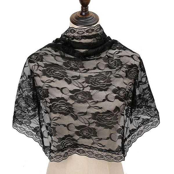 

scarves women lace sheer floral scarf semicircle polyester shawl wrap fashion headscarf knit mantilla kerchief, Blue;gray
