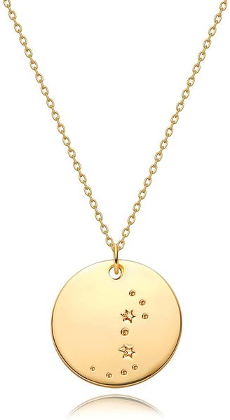 

chains gold coin disc zodiac necklace for women 12 constellation star connected engraved horoscope sign astrology pendant jewelry gift, Silver