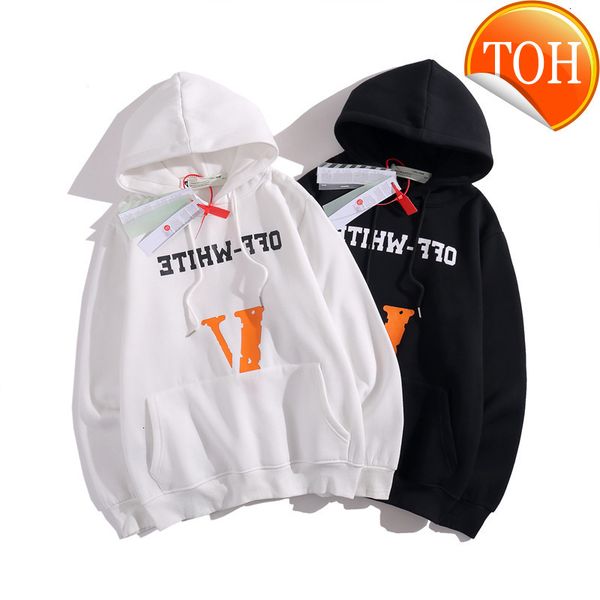 

fashion brand off plush white co branded big v hooded sweater, Black