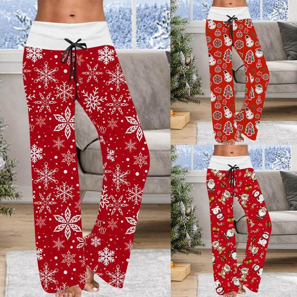

women's pants & capris christmas causal exercise yuga loose print mid waist drawstring long wide leg sports pants#58, Black;white