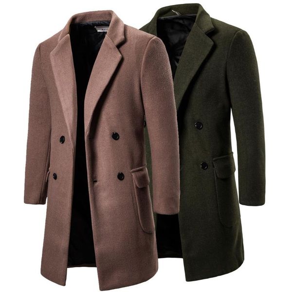 

2021 fashion winter men's overcoat double breasted casual woolen long overcoat men's large windbreaker coat camel, Black