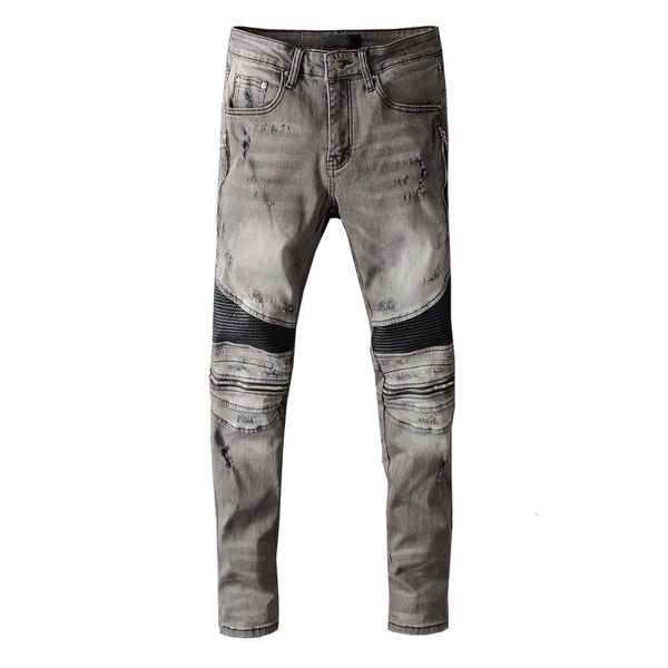 

Men's New Street Fashion Mark Autumn Punk-style Smoke Gray Jeans Thin Motorcycle Brim Pants Hqd4, Blue