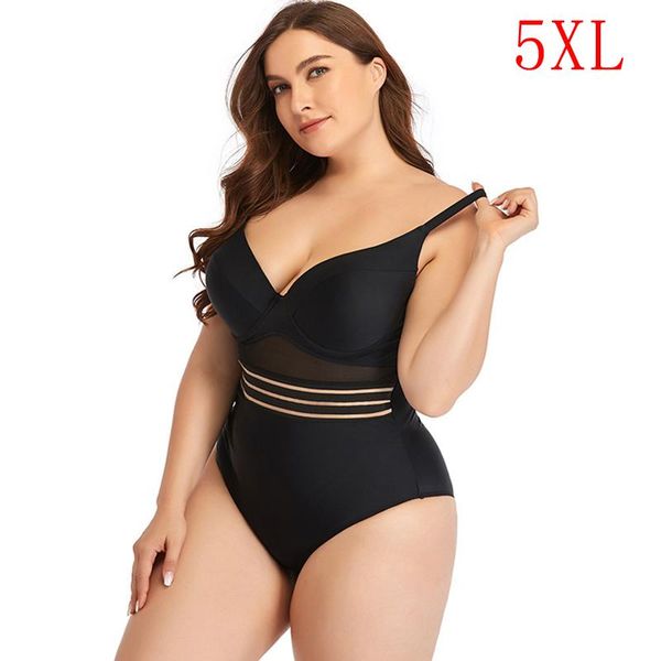 

2021 new plus size 5xl women's solid color push up bikini one piece swimsuit beach wear bathing suit monokini maillot de