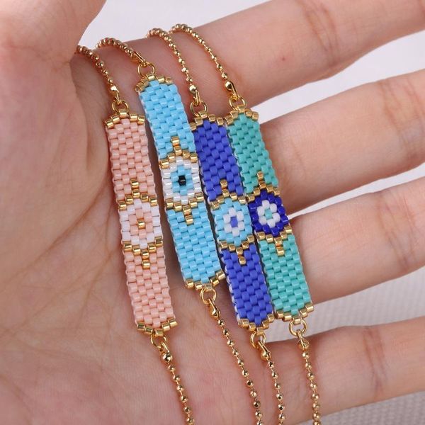 

charm bracelets quanchi miyuki seed beads evil eye pattern pendant handmade bangle women chain accessories jewelry, Golden;silver