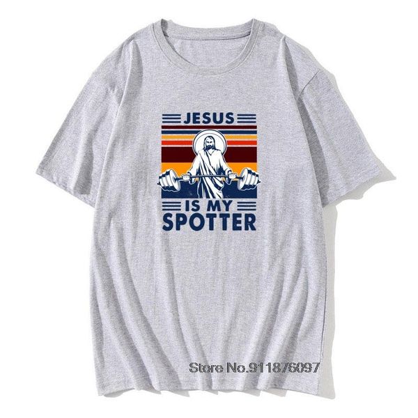 

men's t-shirts jesus is my spotter t shirt gym workout weightlifting god christian vintage funny 100% cotton summer tees, White;black