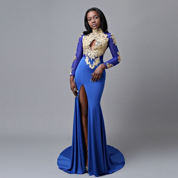 

2021 new split african es gold appliques plus size formal evening gowns robe soiree vestido de festa longo 2efu, Black;red