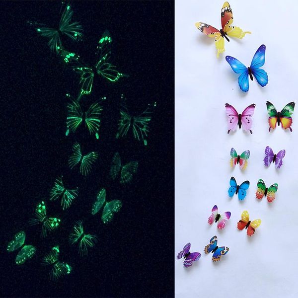 

wall stickers 12pcs/set luminous butterfly sticker living room butterflies for wedding party decoration home 3d fridge wallpaper