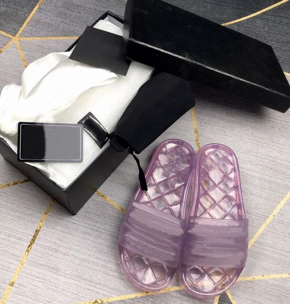 

2021 designer women scandals flower jelly transparent pvc clear sandals slippers rubber slide sandal floral brocade gear bottoms flip flops, Black