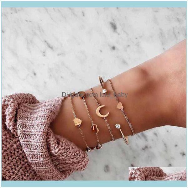 Link Jewelry4 / 5Pcs / Set Fashion Bohemia Hand Cuff Chain Link Charm Bracciale Bangle per donna Bracciali in oro Femme Jewelry1 Drop Delivery 202