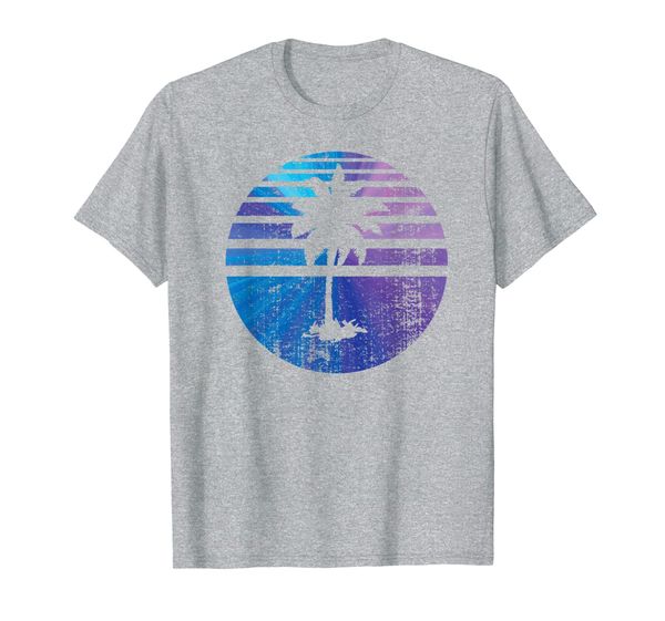 

palm tree sunset silhouette, surfing t-shirt, White;black