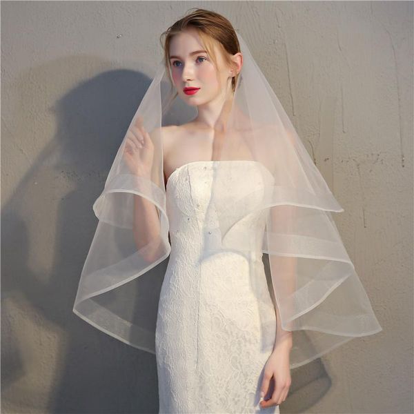 

headpieces simple short double veil bridal wedding accessories with hair comb and exquisite stretch mesh welt, Silver