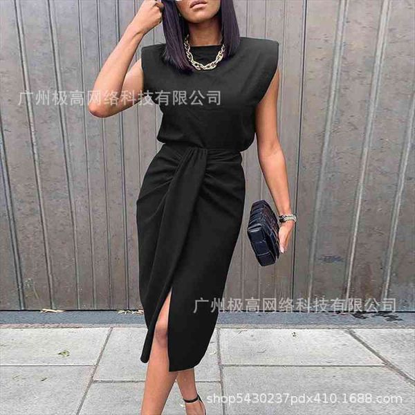 

amp 39 s black wide women dress shoulder twisted high slit suit, Black;gray