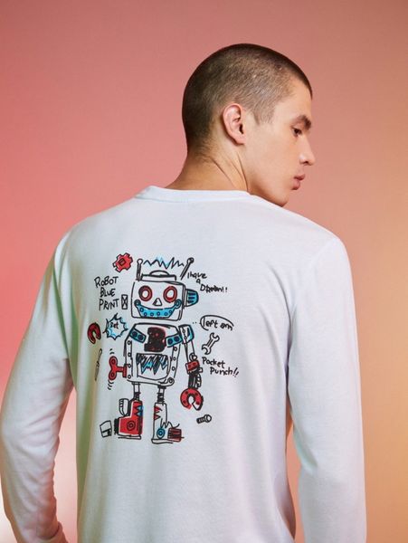 

men robot & slogan graphic tee v6lv#, White;black