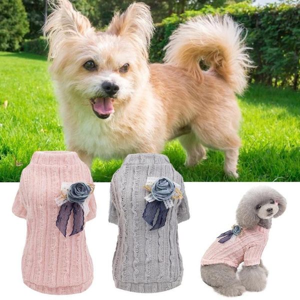 

dog apparel fashion pet hoodies coat knitted acrylic sweater cat flower clothes elegant puppy costume
