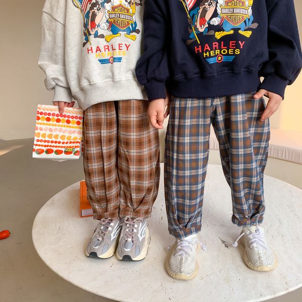 

spring casual plaid hip pants boys and girls cotton soft all-match trousers 210303, Blue