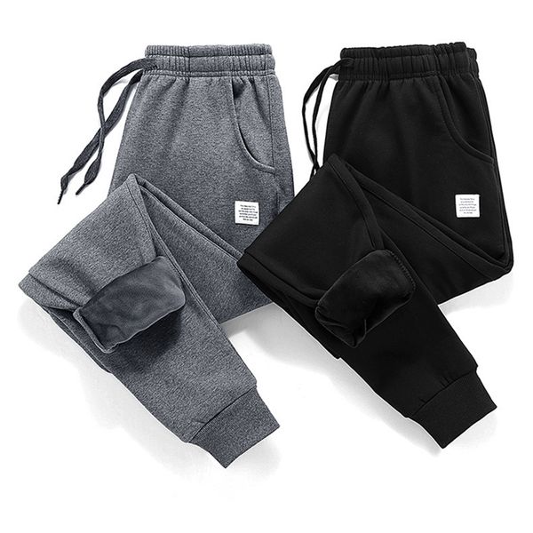 

thick fleece jogger mens pants cotton trousers male winter warm velvet sweatpants tracksuit joggers autumn m-4xl 210715, Black