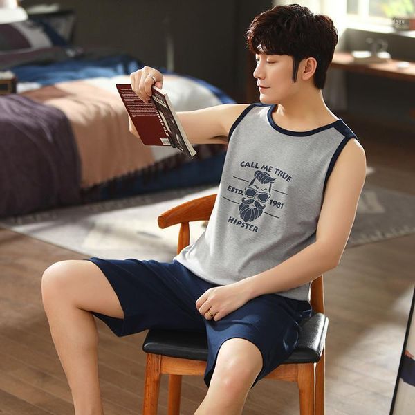 

boy male vest pants shorts pajamas sport sleeveless pant pyjamas sleepwear nightwear elasticwaist man's jams purecotton hde men's, Black;brown