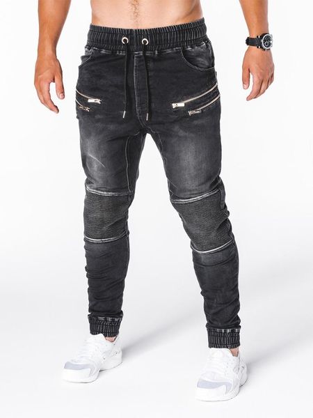 

men's jeans fashion jogging pants casual running zipper stylish slim joggers masculino, Blue