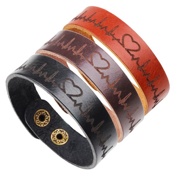 

european and american style ecg leather student bracelet, heartbeat couple bracelet, full of passion, faith bracelet, White