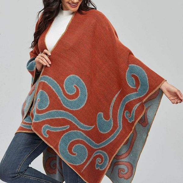 

scarves winter women poncho lady thick warm acrylic blanket scarf shawl wraps cloud print cashmere feel pashmina cape 150*130 cm, Blue;gray