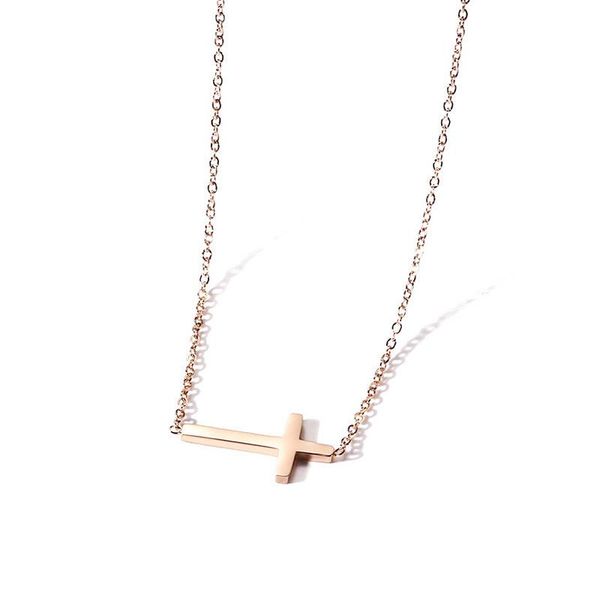 

chains high polish titanium steel 14k cross necklace sideways, Silver