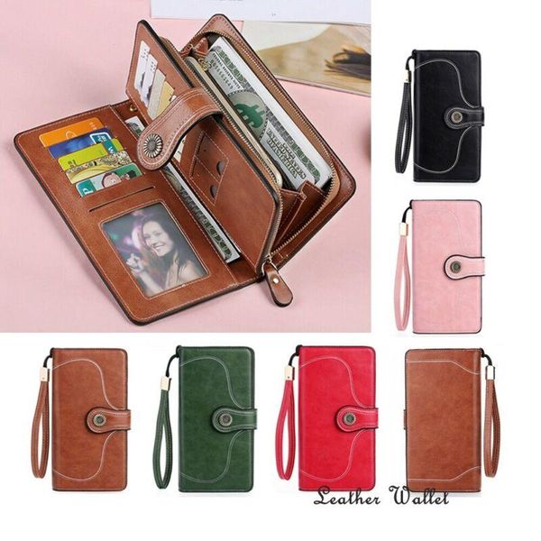 

wallets women clutch bag leather wallet purse ladies handbags coin phone card holder zip retro large capacity long, Red;black