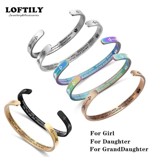 

bangle 6mm inspirational crown cuff stainless steel open bracelet bangles for granddaughter daughter daily family love gift, Black