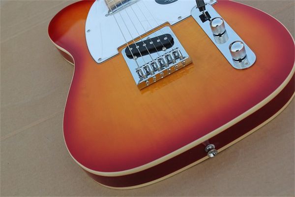 

custom shop cherry red sunburst telecaster electric guitar tele basswood body dot inlay maple fingerboard white pickguard chrome hardware