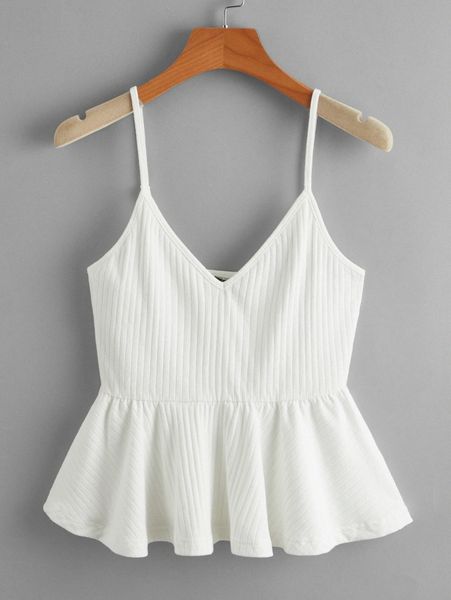 

rib-knit ruffle hem cami p8so#, White