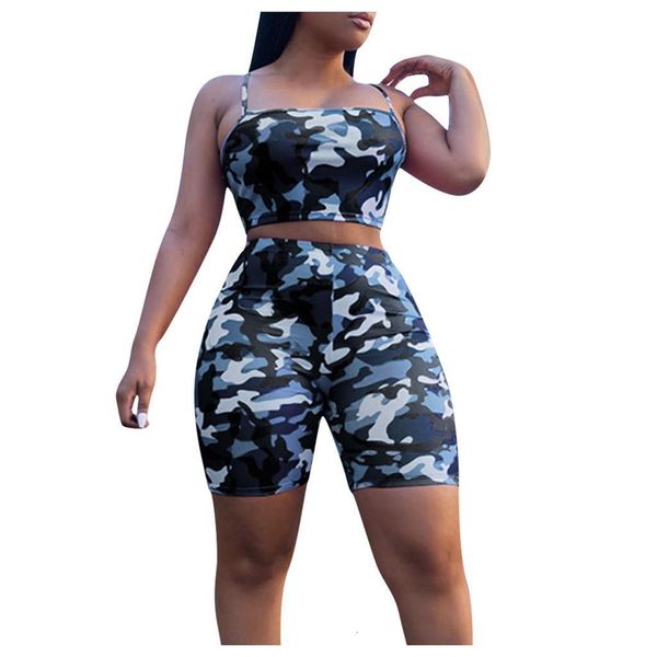 

2021 women sets summer sportswear fitness tracksuits sleeveless camis +skinny biker shorts two piece tracksuit outfits, Gray