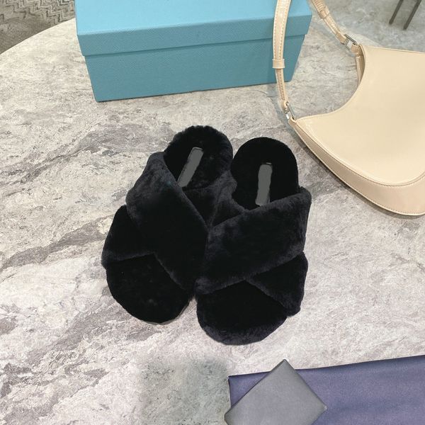 

women's slippers comfortable luxury sa_fashion wool sleeper flat breathable, Black