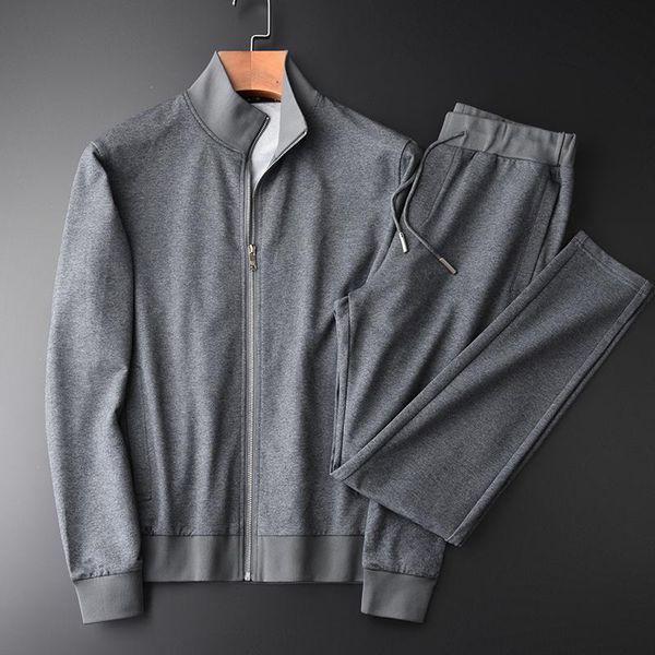 

jacquard knitted fabric stand collar casual sports men's slim autumn long sleeve sweater, Gray