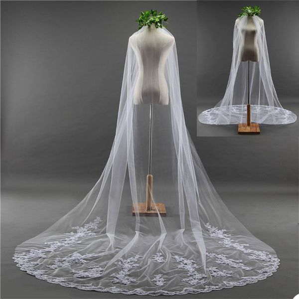 

bridal veils 3m one layer wedding veil with comb white lace edge ivory appliqued cathedral, Black