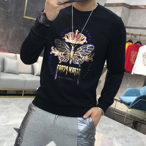 

2021 spring new personality long sleeve around the neck thin-fit warm pullover printed male trend sweater1tp6, Black