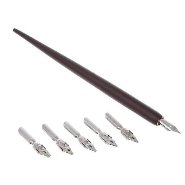 

wood english calligraphy pen copperplate script oblique dip holder + 5 nib fountain pens