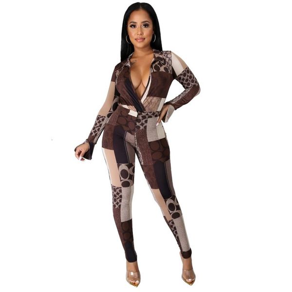 

mode geometric impression set of two parts for the women deep cleavage in v bodysuit and pants define winter elegant new office 0k, Gray