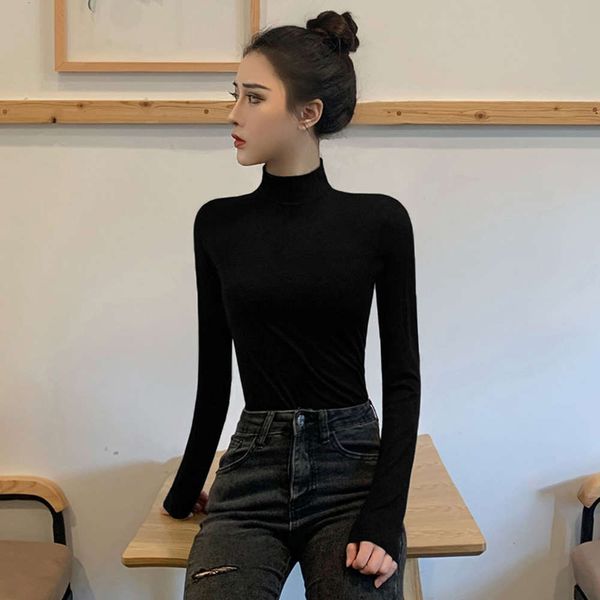 

black half high collar bottom coat for women in autumn and winter, White