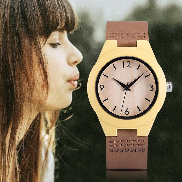 

wristwatches relogio feminino bobo bird wooden women's watch quartz wristwatch leather strap ladies customized gift for girlfriends dau, Slivery;brown