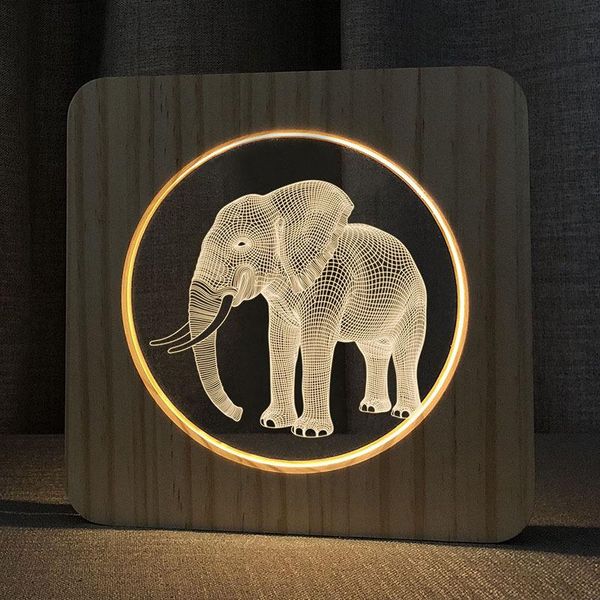 Decoração de festa 3D Lâmpada de madeira moldura Ackley Elephant Cartoon Novelty Creative com Prop LED Products Atmosfera