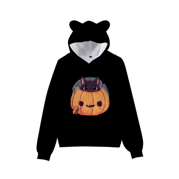 

cartoon pumpkin cute boy girl clothes hooded 3d printing hooded sweater autumn early winter ears hooded pullover, Black