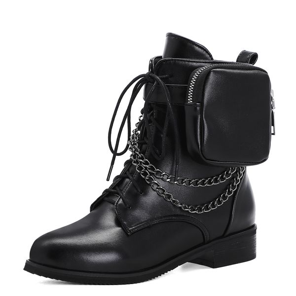 

low-heel matching metal wallet chain ankle round-head lace belt buckle short punk teddy in fashion women's boots 6ce0, Black