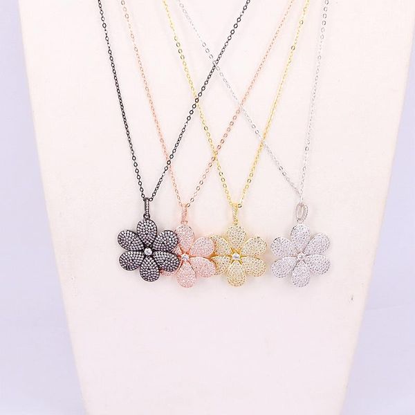 

pendant necklaces 5 strands zyz185-8371 micro pave cz flower metal women chain necklace, Silver