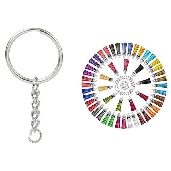 

hooks & rails 100pcs 1 inch/25mm metal split key ring with chain silver set tassel keychain charms bulk jump rings