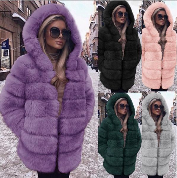 

women's fur & faux coat mid-length hooded, Black