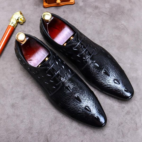

dress shoes single business leather men's large pattern size, Black
