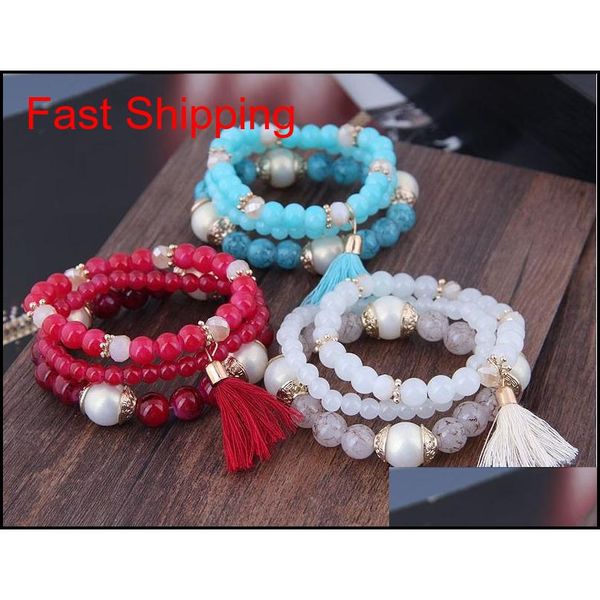 

2019 bohemian 3pcs/ set tassel charm pendant beads bracelets for women simulated pearl jewelry womens b jllhdd otsweet, Golden;silver