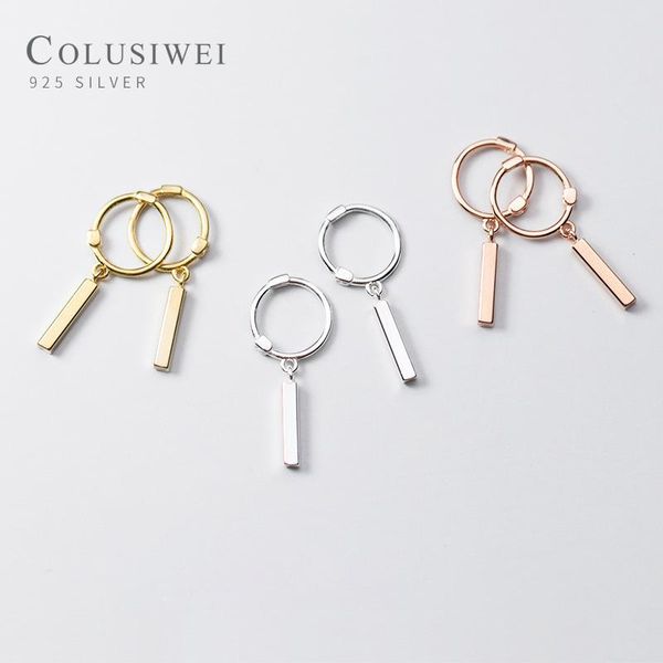 

hoop & huggie colusiwei fashion 3 color classic 925 sterling silver geometric rectangle stick earring for women fine jewelry student gift, Golden;silver