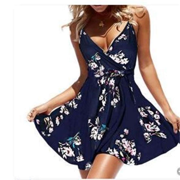 

summer new print suspender dress, Gray