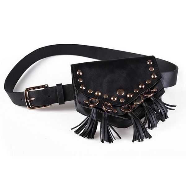 

waist bags ljl punk women bag rivet belt luxury leather designer fanny pack fashion tassel small phone